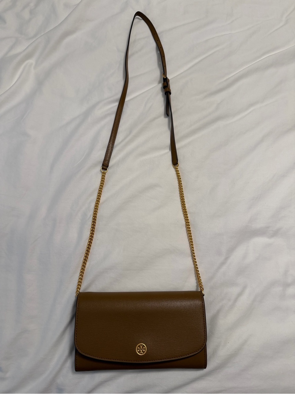 Tory Burch Tan Leather Chain Crossbody Wallet Bag